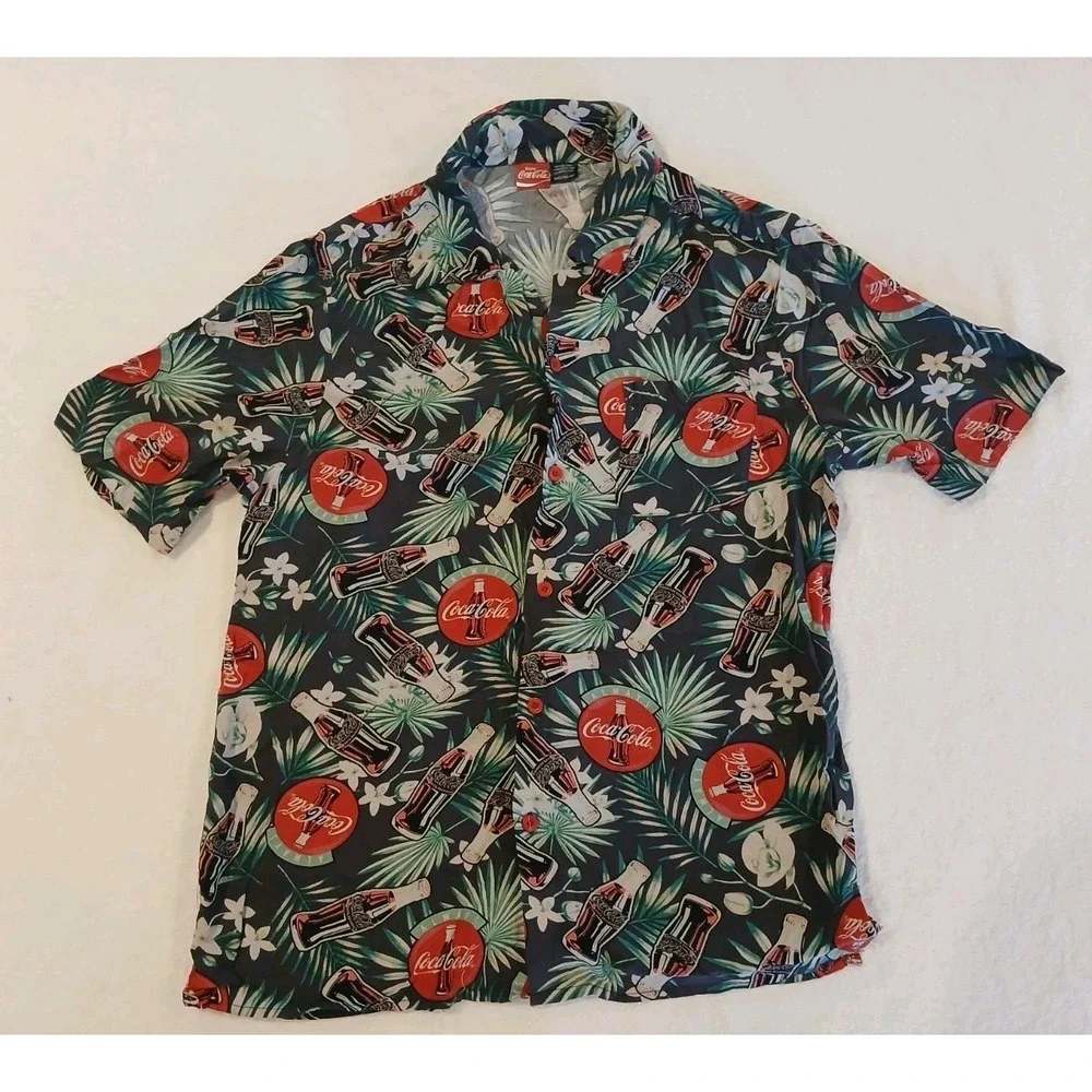 COCA COLA Hawaiian Shirt Men's‎ M Multicolor Rayon